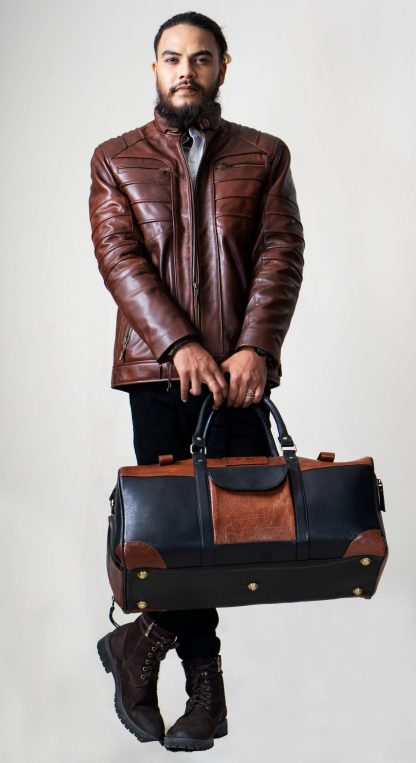 Leather Duffle Bag  Black and Brown - Image 2