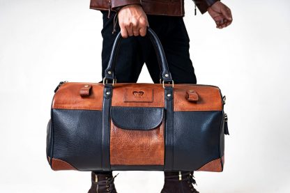 Leather Duffle Bag  Black and Brown - Image 4