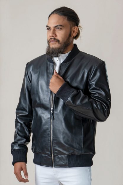 Mens Bomber Leather Jacket - Image 2