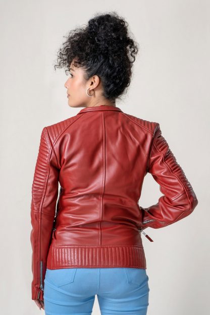 Womens Classic Red Leather Jacket - Image 7