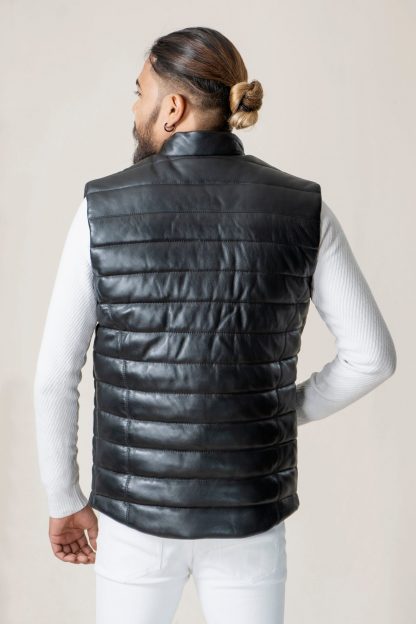 Mens Sleeveless Leather Jacket - Image 3