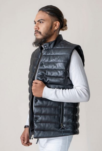 Mens Sleeveless Leather Jacket - Image 2