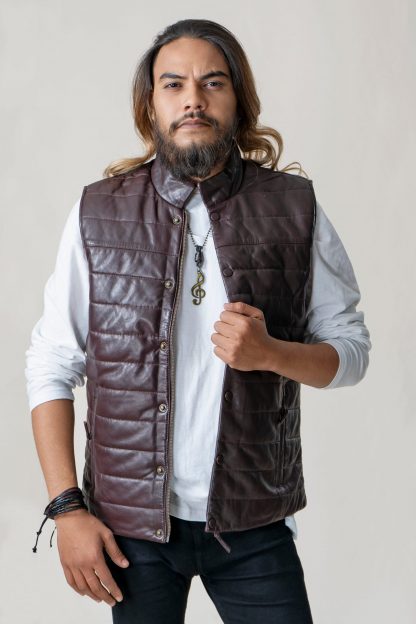 Mens Sleeveless Leather Jacket - Image 6