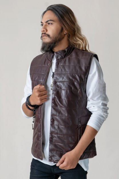 Mens Sleeveless Leather Jacket - Image 7