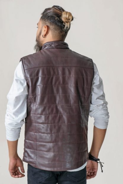Mens Sleeveless Leather Jacket - Image 8