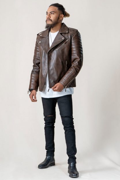 Mens Vintage Retro Leather Jacket - Image 4
