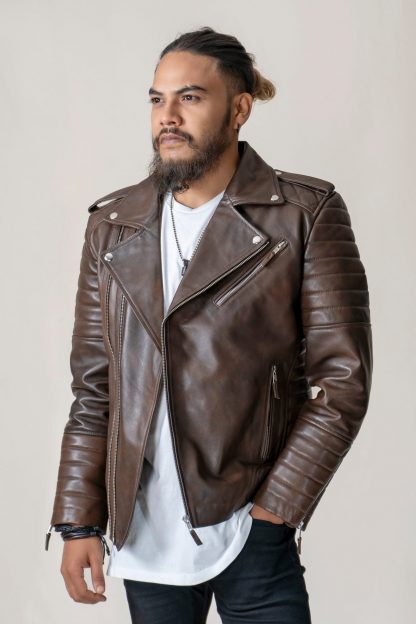 Mens Vintage Retro Leather Jacket - Image 6