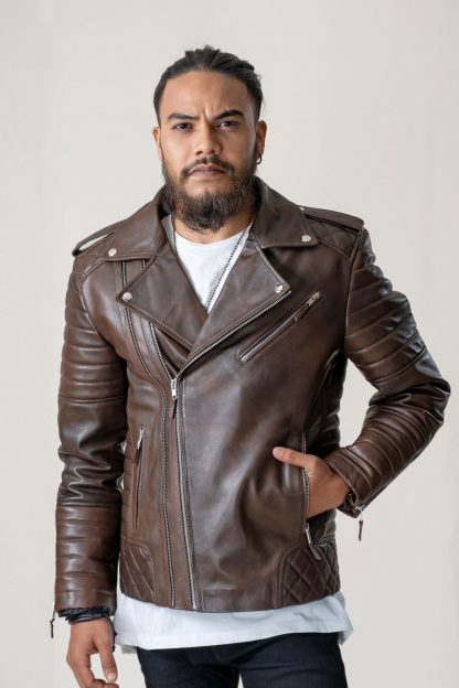 Mens Vintage Retro Leather Jacket - Image 5