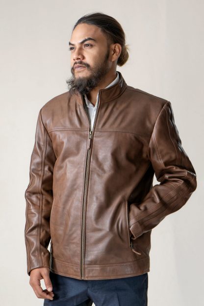 Mens Autumn Classic Leather Jacket - Image 2
