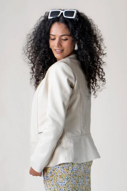 Womens White Business Leather Jacket - Image 2