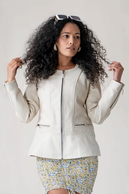 Womens White Business Leather Jacket
