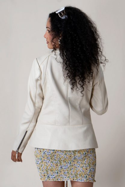 Womens White Business Leather Jacket - Image 3