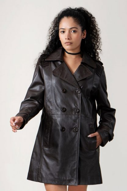 Women Premium Brown Leather Overcoat