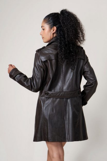 Women Premium Brown Leather Overcoat - Image 3