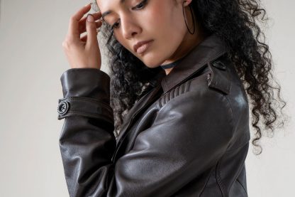 Women Premium Brown Leather Overcoat - Image 4
