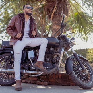Mens Cruiser Hunk Leather Jacket with Cap