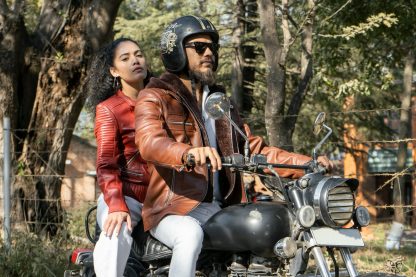 Womens Classic Red Leather Jacket - Image 3