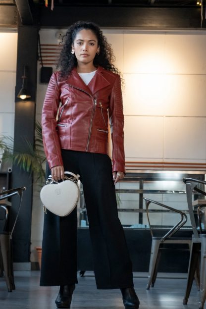 Womens Classic Red Leather Jacket - Image 2
