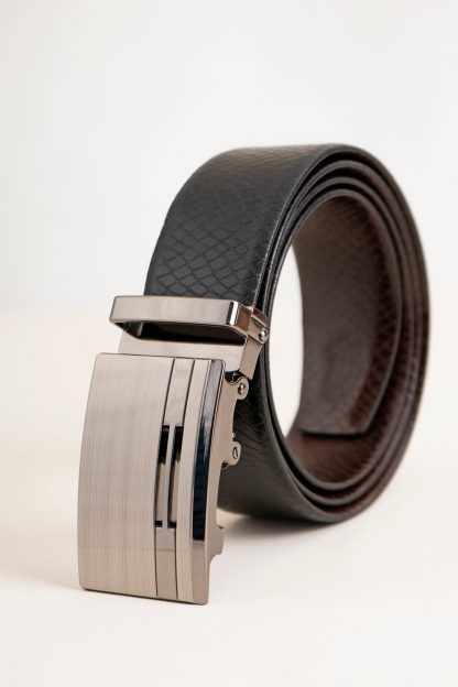 Mens Leather Snake Print Two Sided Belt