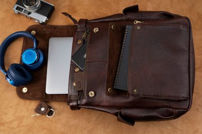 Leather 2-Side Bag Pack Brown