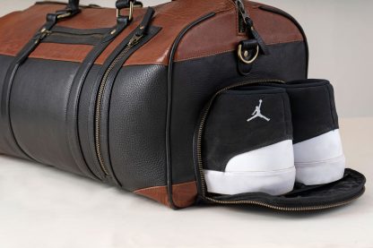 Leather Duffle Bag  Black and Brown - Image 7