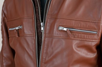 Mens Cruiser Hunk Leather Jacket with Cap - Image 4