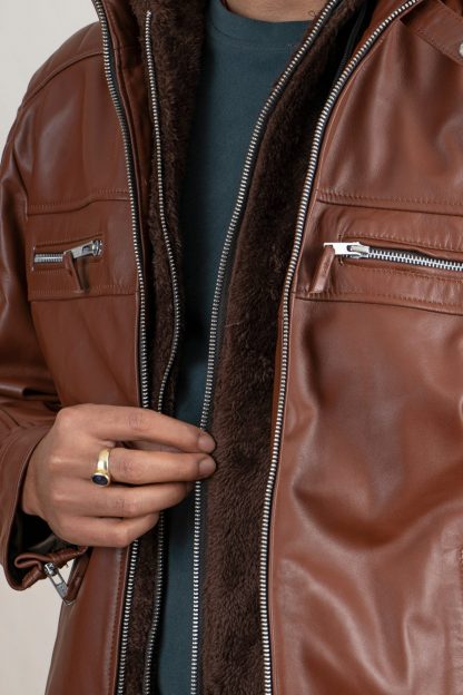Mens Cruiser Hunk Leather Jacket with Cap - Image 6