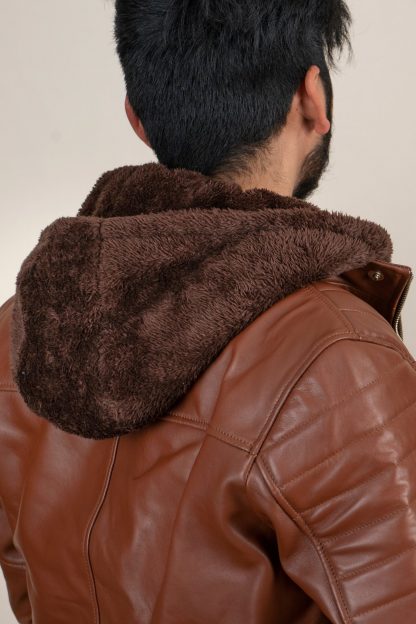 Mens Cruiser Hunk Leather Jacket with Cap - Image 2